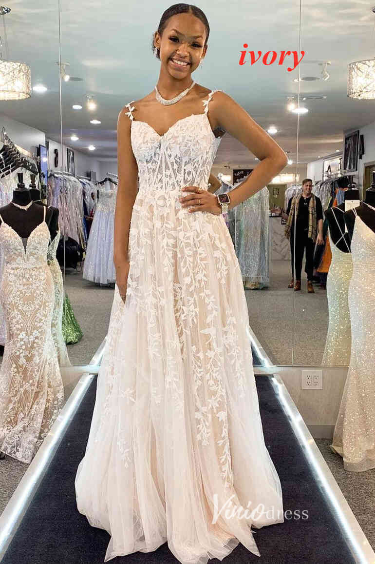 Spaghetti Strap Red Lace Prom Dresses with High Slit FD1348B-prom dresses 2025 -Viniodress-Lavender-Custom Size-