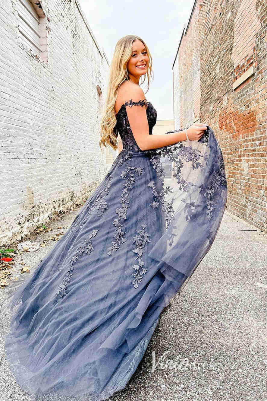 Spaghetti Strap Red Lace Prom Dresses with High Slit FD1348B-prom dresses 2025 -Viniodress-Lavender-Custom Size-