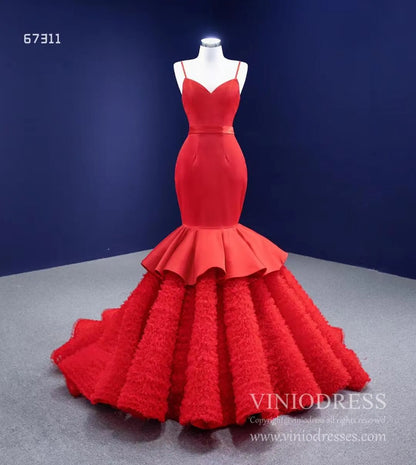 Spaghetti Strap Red Mermaid Wedding Dresses Trumpet Pageant Dress 67311 viniodress-prom dresses 2025 -Viniodress-Red-Custom Size-