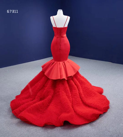 Spaghetti Strap Red Mermaid Wedding Dresses Trumpet Pageant Dress 67311 viniodress-prom dresses 2025 -Viniodress-Red-Custom Size-