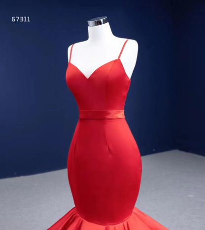 Spaghetti Strap Red Mermaid Wedding Dresses Trumpet Pageant Dress 67311 viniodress-prom dresses 2025 -Viniodress-Red-Custom Size-
