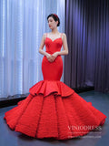 Spaghetti Strap Red Mermaid Wedding Dresses Trumpet Pageant Dress 67311 viniodress