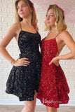 Short Prom Dresses 2025 Spaghetti Strap Sequin Hoco Dress Short A-line Prom Dresses SD1602-homecoming dresses-Viniodress-Black-Custom Size-Viniodress