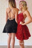 Short Prom Dresses 2025 Spaghetti Strap Sequin Hoco Dress Short A-line Prom Dresses SD1602-homecoming dresses-Viniodress-Black-Custom Size-Viniodress