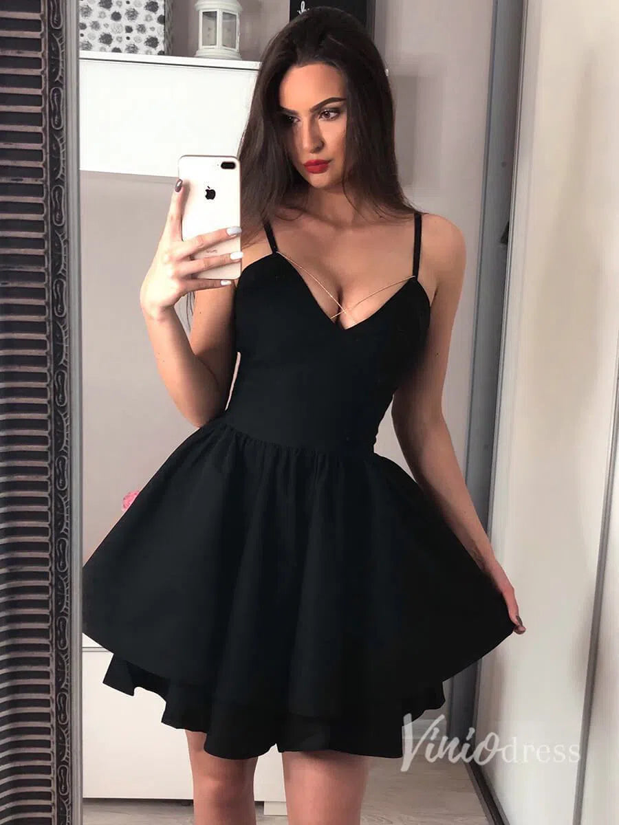 Short Prom Dresses 2025 Spaghetti Strap Short Party Dresses Mini Cocktail Dress SD1067-homecoming dresses-Viniodress-Black-Custom Size-Viniodress