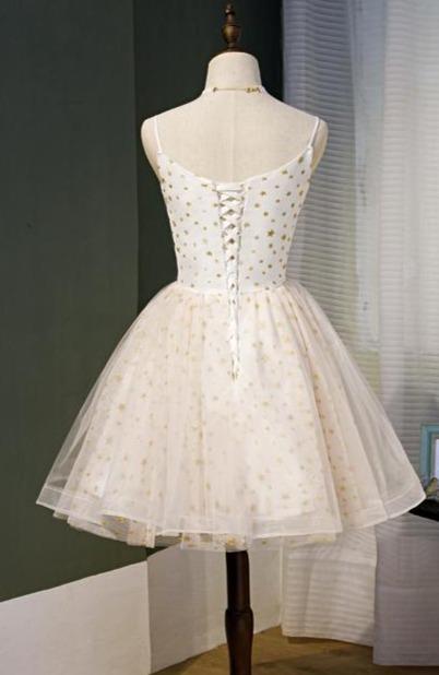 Spaghetti Strap Star Lace Homecoming Dresses Starry Graduation Dress SD1377-Homecoming Dresses 2025 -VINIODRESS-US2-Ivory-