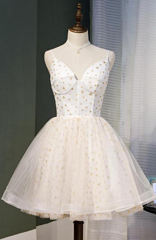 Spaghetti Strap Star Lace Homecoming Dresses Starry Graduation Dress SD1377-Homecoming Dresses 2025 -VINIODRESS-US2-Ivory-