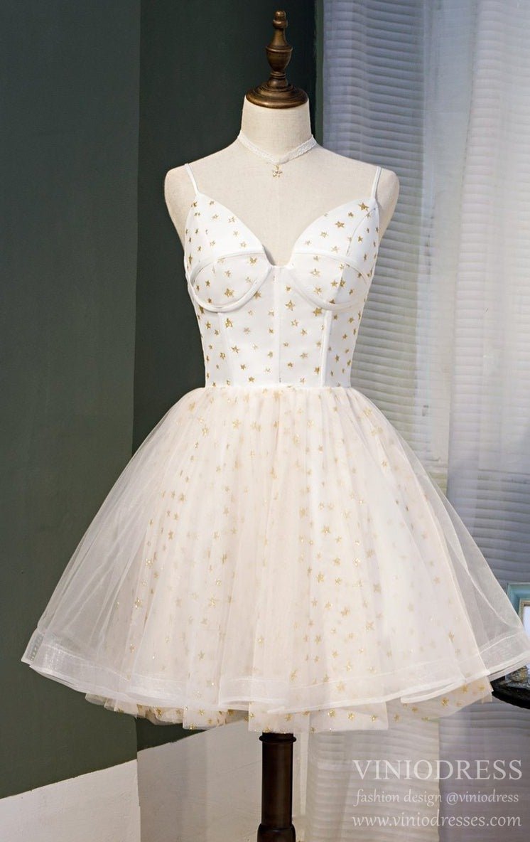 Spaghetti Strap Star Lace Homecoming Dresses Starry Graduation Dress SD1377-Homecoming Dresses 2025 -VINIODRESS-US2-Ivory-