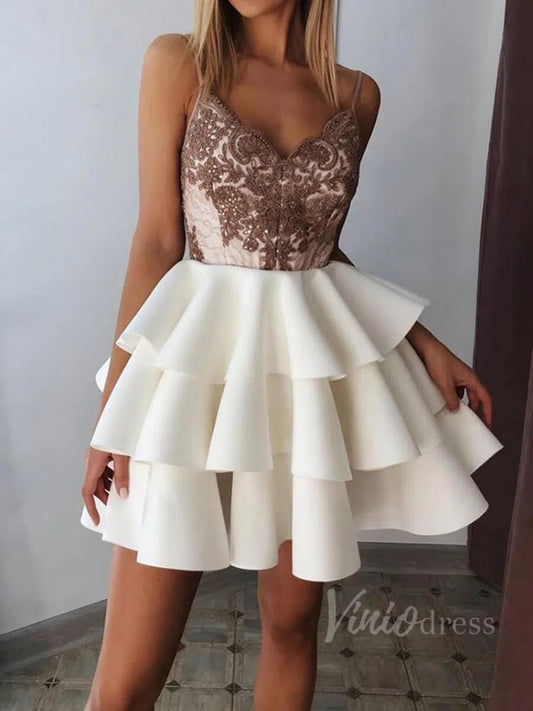 Short Prom Dresses 2025 Spaghetti Strap Tiered Cocktail Dress Cheap Homecoming Dresses SD1199-homecoming dresses-Viniodress-As Picture-Custom Size-Viniodress