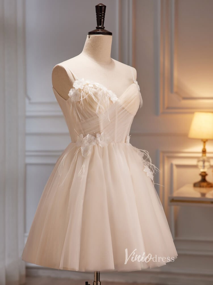 Spaghetti Strap Tulle Homecoming Dresses A-line Short Graduation Dress SD1611-prom dresses 2025 -Viniodress-Short-Champagne-Custom Size