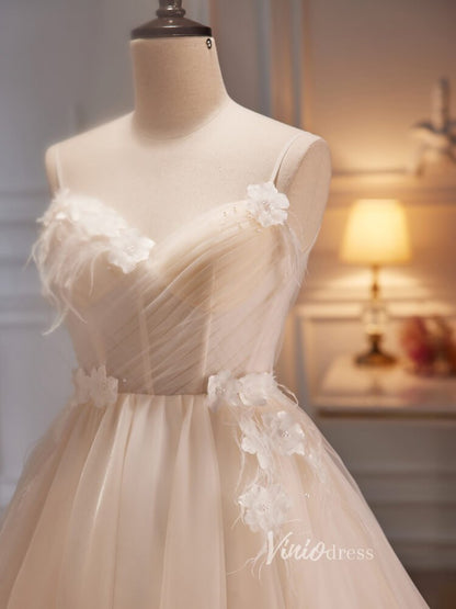 Spaghetti Strap Tulle Homecoming Dresses A-line Short Graduation Dress SD1611-prom dresses 2025 -Viniodress-Short-Champagne-Custom Size