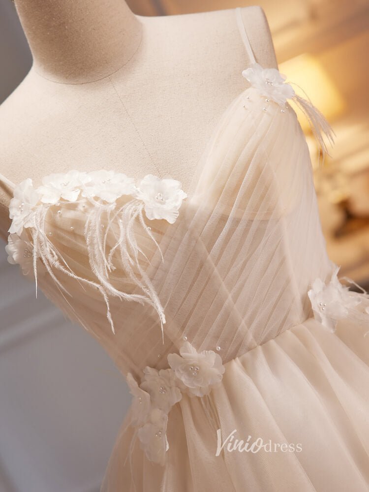 Spaghetti Strap Tulle Homecoming Dresses A-line Short Graduation Dress SD1611-prom dresses 2025 -Viniodress-Short-Champagne-Custom Size