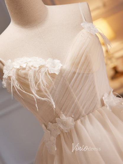 Spaghetti Strap Tulle Homecoming Dresses A-line Short Graduation Dress SD1611-prom dresses 2025 -Viniodress-Short-Champagne-Custom Size