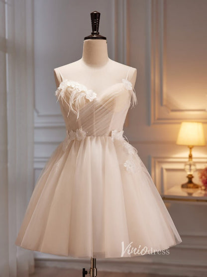 Spaghetti Strap Tulle Homecoming Dresses A-line Short Graduation Dress SD1611-prom dresses 2025 -Viniodress-Short-Champagne-Custom Size