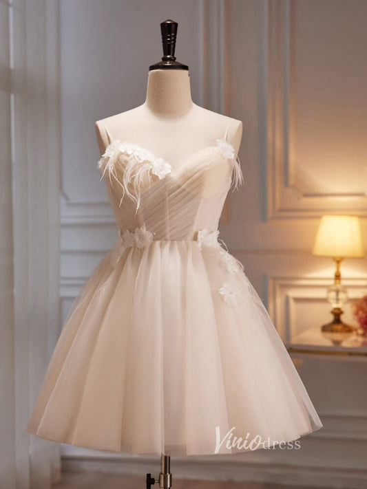 Spaghetti Strap Tulle Homecoming Dresses A-line Short Graduation Dress SD1611-prom dresses 2025 -Viniodress-Short-Champagne-Custom Size