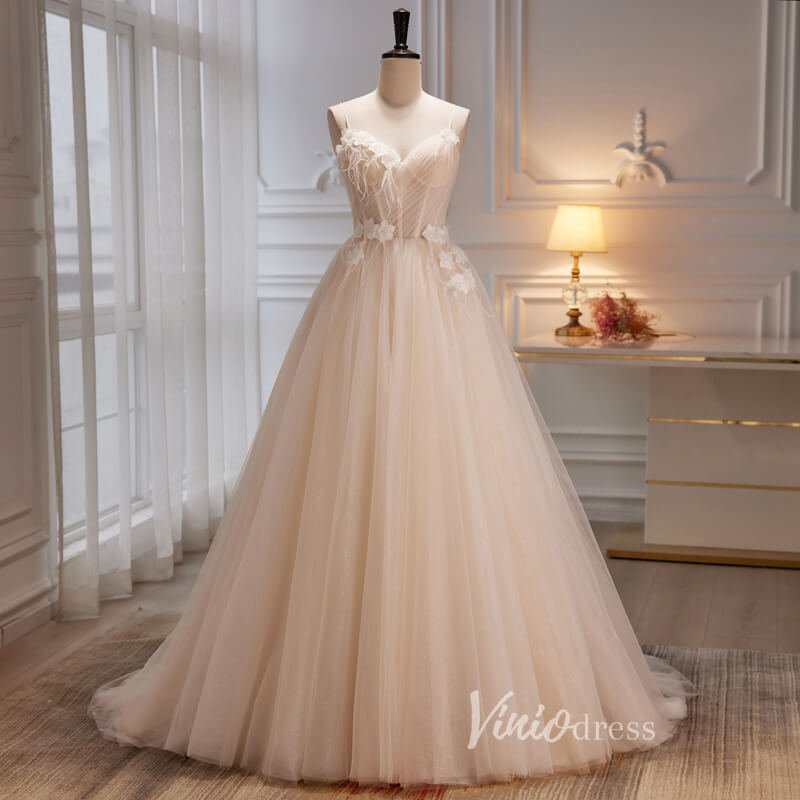 Spaghetti Strap Tulle Homecoming Dresses A-line Short Graduation Dress SD1611-prom dresses 2025 -Viniodress-Long-Champagne-Custom Size