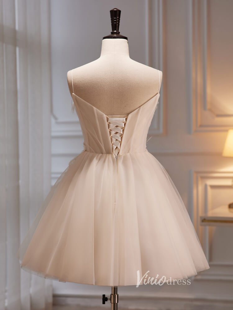 Spaghetti Strap Tulle Homecoming Dresses A-line Short Graduation Dress SD1611-prom dresses 2025 -Viniodress-Short-Champagne-Custom Size