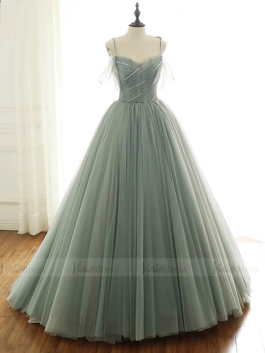 Spaghetti Strap Tulle Long Prom Dresses Ball Gown FD1662-prom dresses 2025 -Viniodress-As Picture-Custom Size-