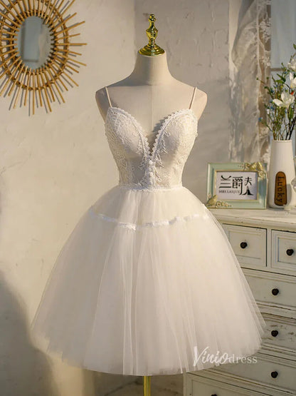 Spaghetti Strap V-neck Homecoming Dress SD1412-Homecoming Dresses 2025 -Viniodress-Cold Shoulder-Champagne-Custom Size