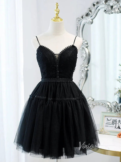 Spaghetti Strap V-neck Homecoming Dress SD1412-Homecoming Dresses 2025 -Viniodress-Cold Shoulder-Champagne-Custom Size