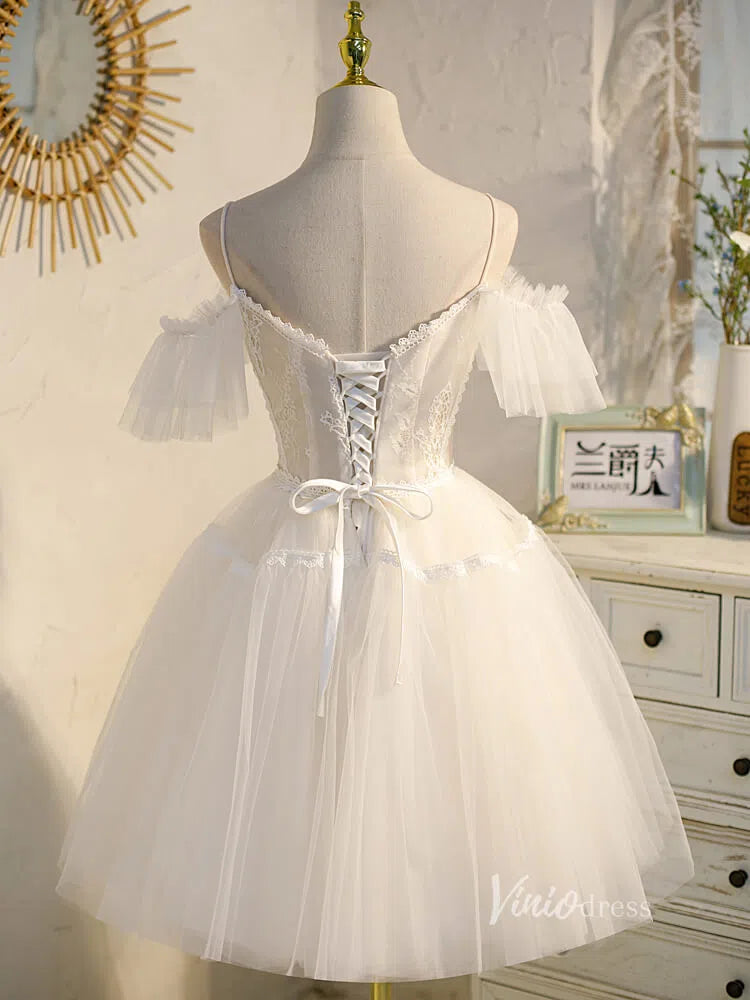 Spaghetti Strap V-neck Homecoming Dress SD1412-Homecoming Dresses 2025 -Viniodress-Cold Shoulder-Champagne-Custom Size