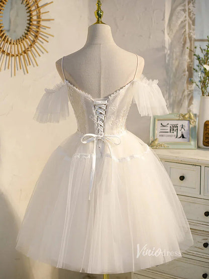 Spaghetti Strap V-neck Homecoming Dress SD1412-Homecoming Dresses 2025 -Viniodress-Cold Shoulder-Champagne-Custom Size