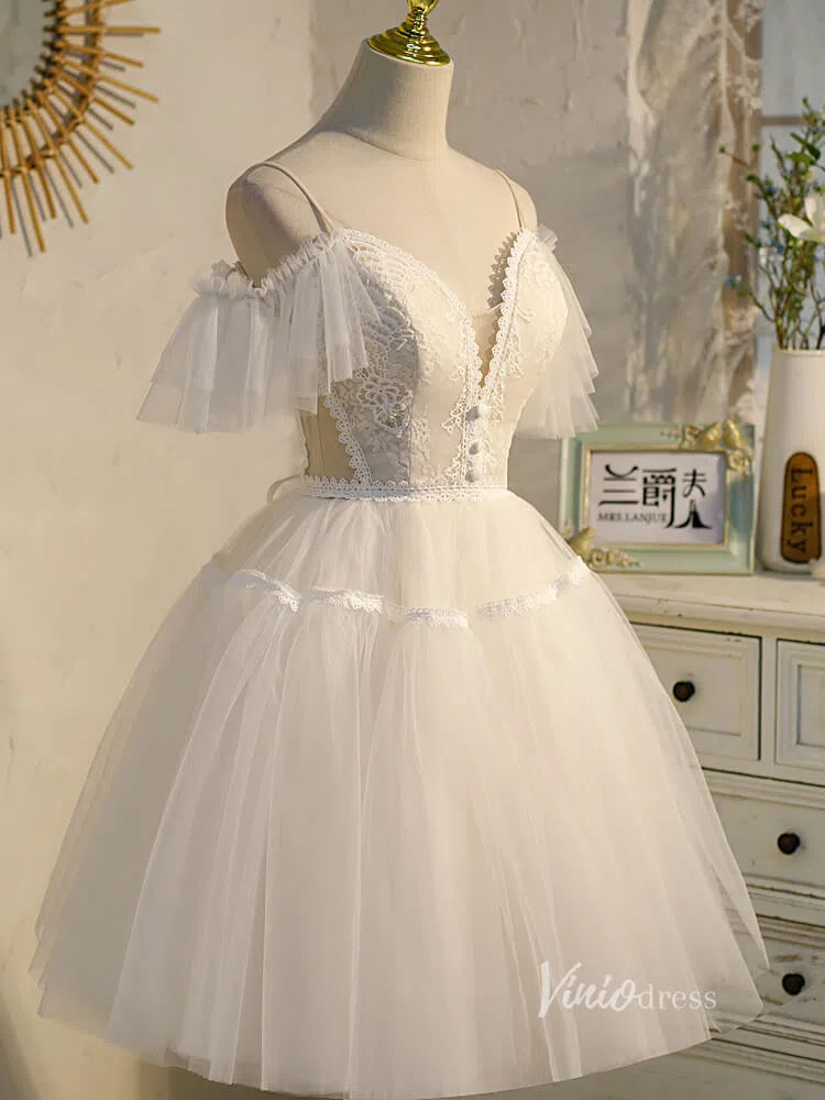 Spaghetti Strap V-neck Homecoming Dress SD1412-Homecoming Dresses 2025 -Viniodress-Cold Shoulder-Champagne-Custom Size