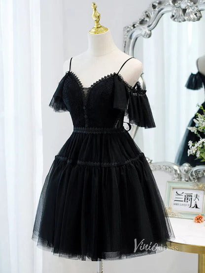Spaghetti Strap V-neck Homecoming Dress SD1412-Homecoming Dresses 2025 -Viniodress-Cold Shoulder-Champagne-Custom Size