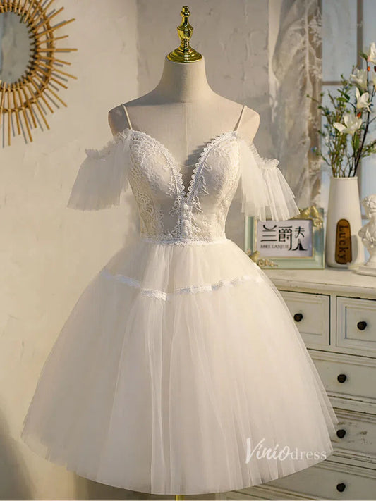 Spaghetti Strap V-neck Homecoming Dress SD1412-Homecoming Dresses 2025 -Viniodress-Cold Shoulder-Champagne-Custom Size