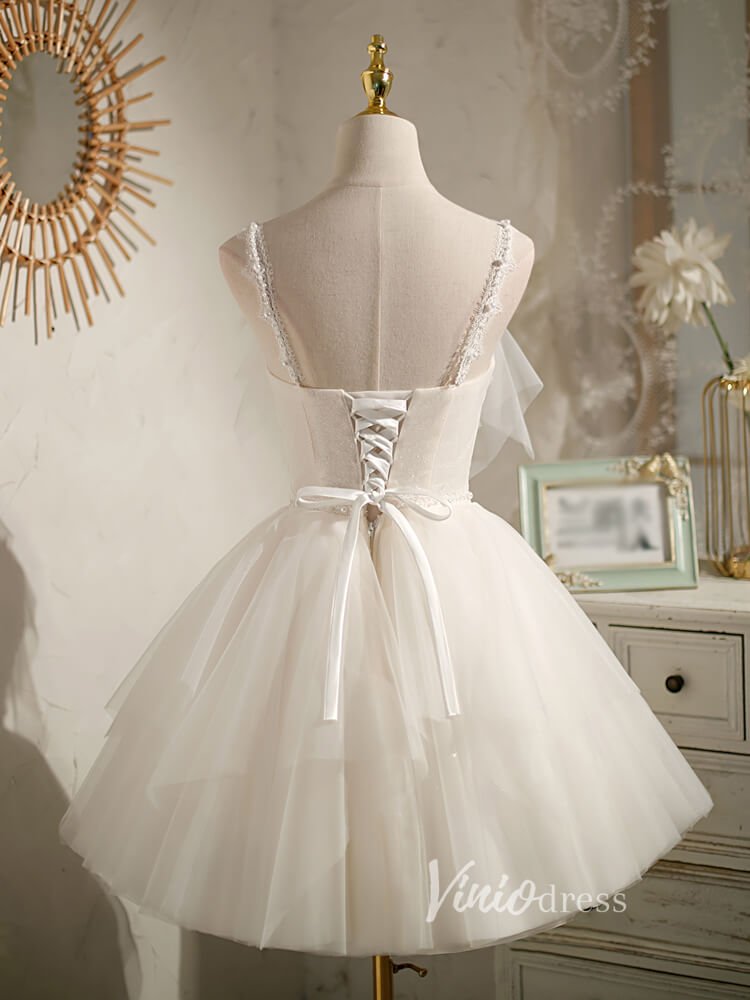 Spaghetti Strap V-neck Homecoming Dresses Short Graduation Dress SD1457-Dresses 2025 -Viniodress-Ivory-Custom Size-