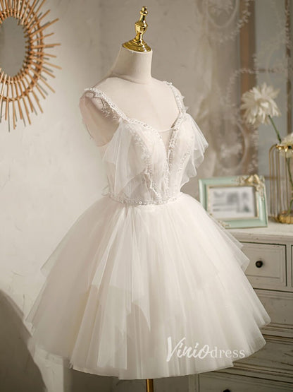 Spaghetti Strap V-neck Homecoming Dresses Short Graduation Dress SD1457-Dresses 2025 -Viniodress-Ivory-Custom Size-