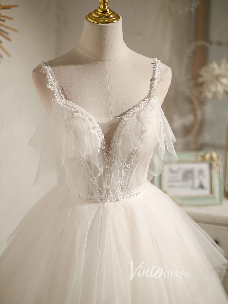 Spaghetti Strap V-neck Homecoming Dresses Short Graduation Dress SD1457-Dresses 2025 -Viniodress-Ivory-Custom Size-