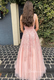 Spaghetti Strap V-neck Lace Applique Prom Dresses A-line Formal Dress FD1348-prom dresses-Viniodress-Viniodress