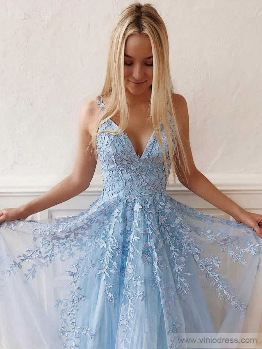 Spaghetti Strap V-neck Prom Dresses A-line Lace Applique Formal Dress FD1348-prom dresses 2025 -Viniodress-Dark Red-Custom Size-