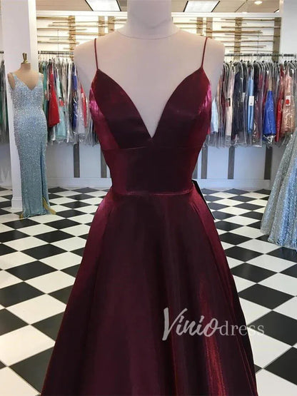 Spaghetti Strap V Neck Simple Prom Dresses Burgundy FD1408-prom dresses 2025 -Viniodress-Burgundy-US 2-