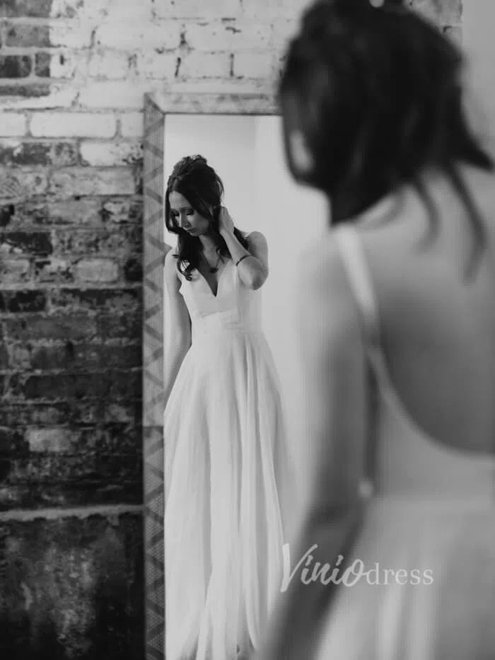 Spaghetti Strap V-Neck Simple Wedding Dresses Viniodress VW1068-wedding dresses-Viniodress-Viniodress