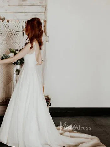 Spaghetti Strap V-Neck Simple Wedding Dresses Viniodress VW1068-wedding dresses-Viniodress-Viniodress