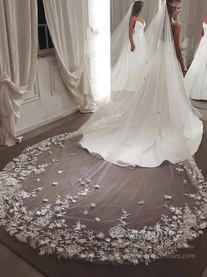 Spaghetti Strap V Neck Simple Wedding Dresses with Long Train VW1393-wedding dresses 2025 -Viniodress-Ivory-Custom Size-