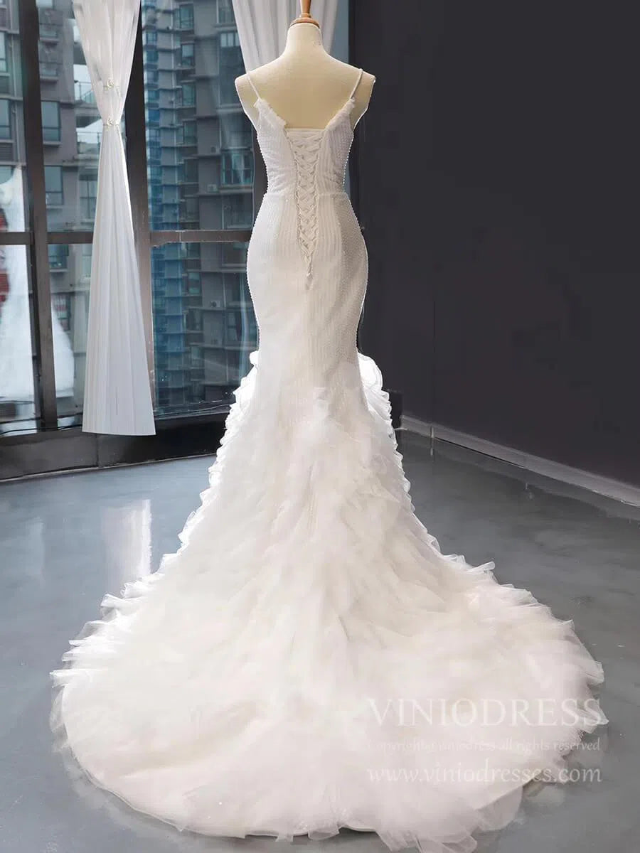 Spaghetti Straple Fully Beaded Memriad Wedding Dresses with Train VW1386-wedding dresses-Viniodress-Viniodress