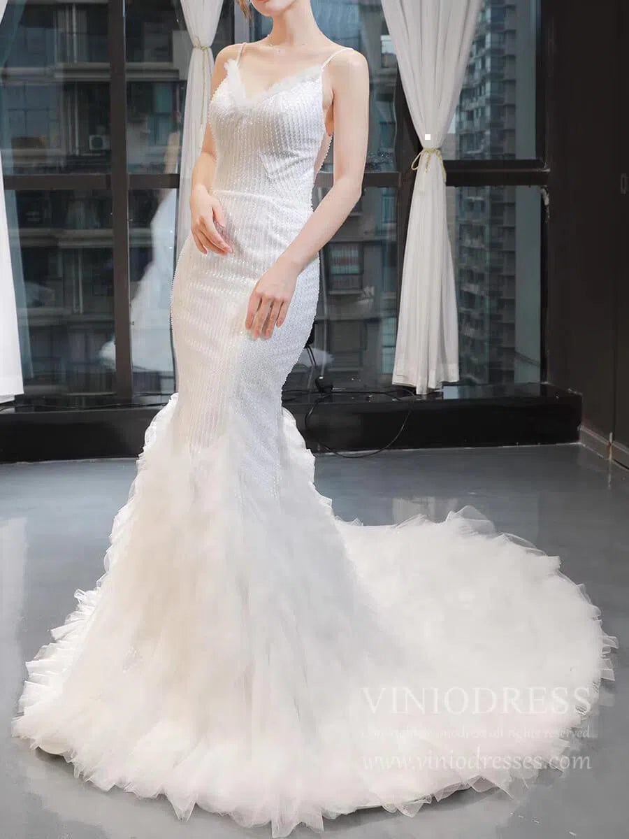 Spaghetti Straple Fully Beaded Memriad Wedding Dresses with Train VW1386-wedding dresses-Viniodress-Viniodress