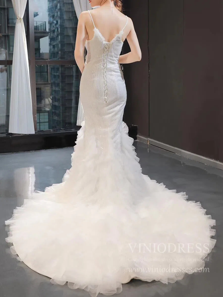 Spaghetti Straple Fully Beaded Memriad Wedding Dresses with Train VW1386-wedding dresses-Viniodress-Viniodress