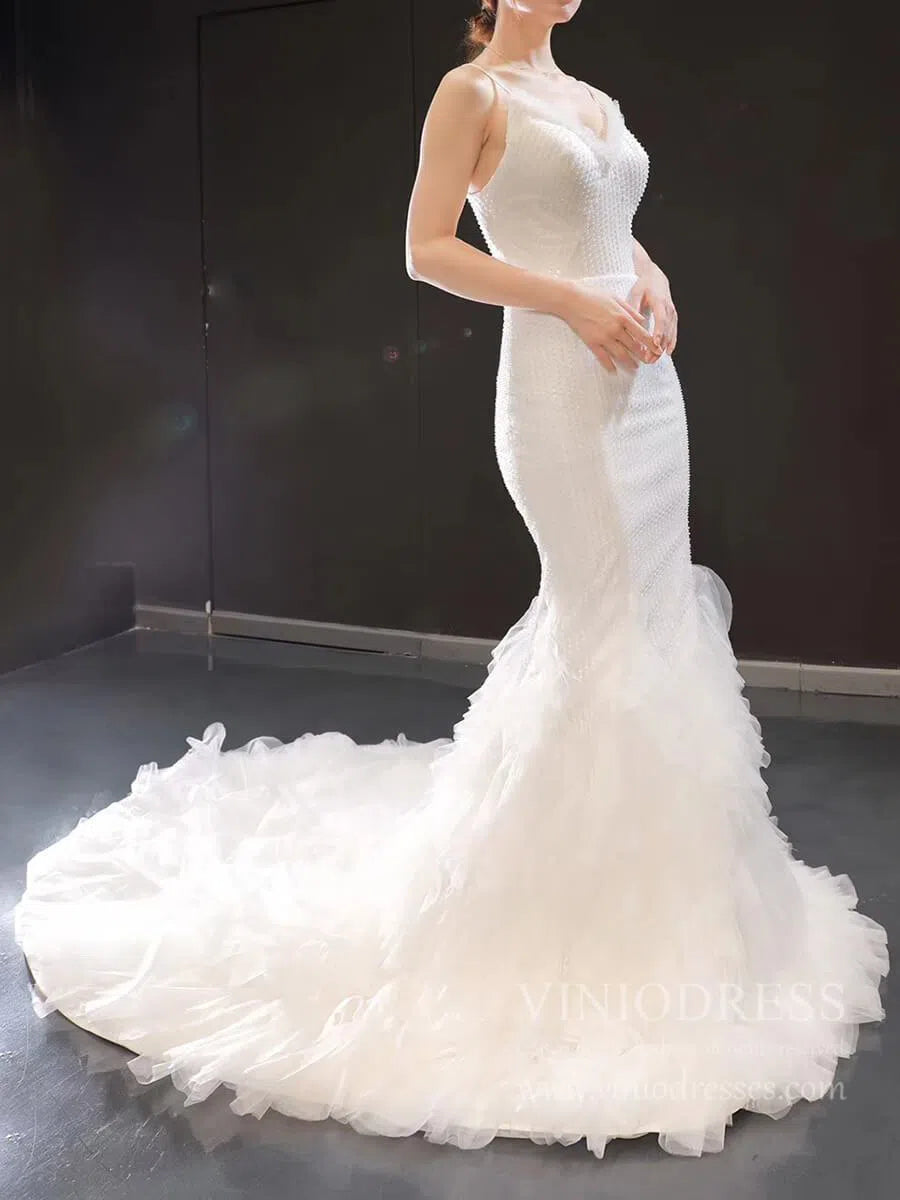 Spaghetti Straple Fully Beaded Memriad Wedding Dresses with Train VW1386-wedding dresses-Viniodress-Viniodress