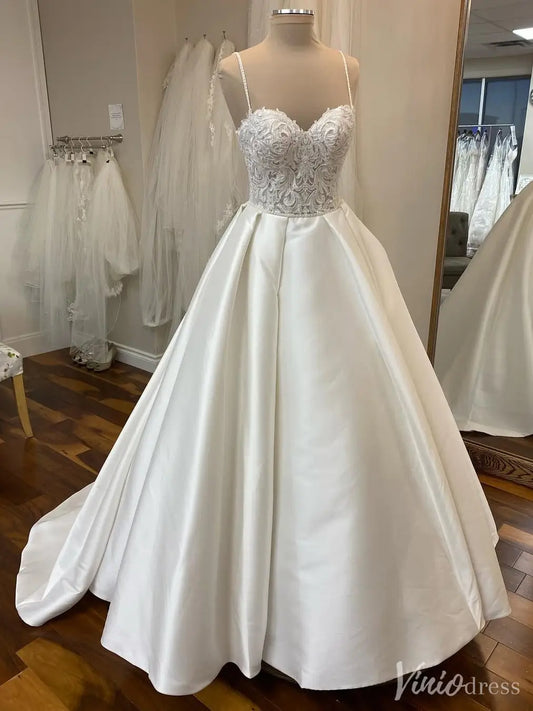 Sparkle Beaded Bodice Satin Ball Gown Wedding Dress with Straps – VW2548-wedding dresses 2025 -Viniodress-Ivory-Custom Size-
