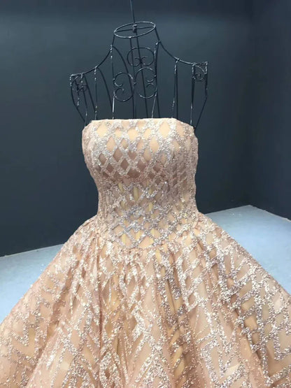 Sparkling Gold Ball Gown Prom Dresses Off Shoulder Quinceañera Dress viniodress-prom dresses 2025 -Viniodress-Please Add Cart Note-Rose Gold-US 2