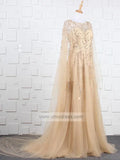 Sparkling Gold Beaded Prom Dresses with Cape Vintage Evening Dress FD1426-prom dresses-Viniodress-Viniodress