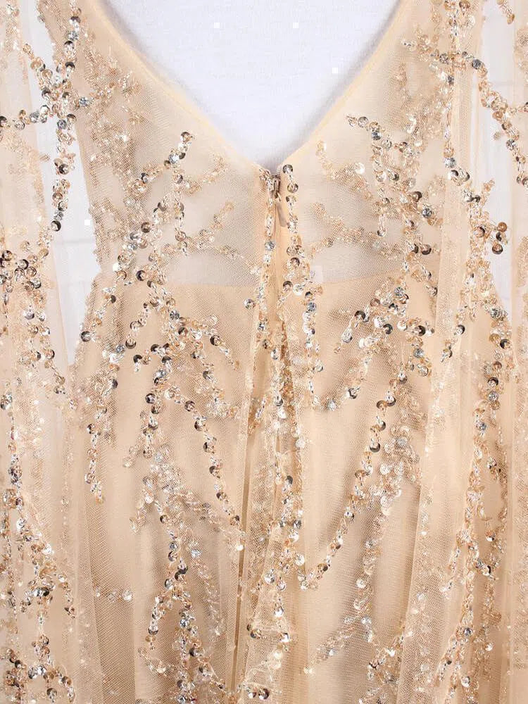 Sparkling Gold Beaded Prom Dresses with Cape Vintage Evening Dress FD1426-prom dresses-Viniodress-Viniodress