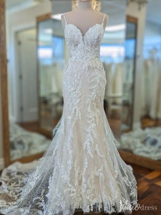 Sparkling Lace Fit and Flare Wedding Dress with Illusion Back and Royal Train – VW2544-wedding dresses 2025 -Viniodress-Ivory-Custom Size-