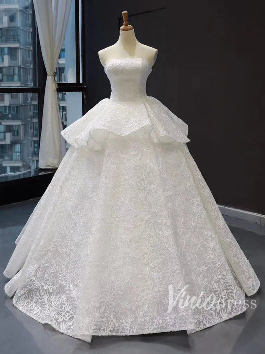 Sparkling Lace Wedding Dresses Strapless Royal Wedding Gowns VW1060-wedding dresses-Viniodress-Ivory-US 2-Viniodress