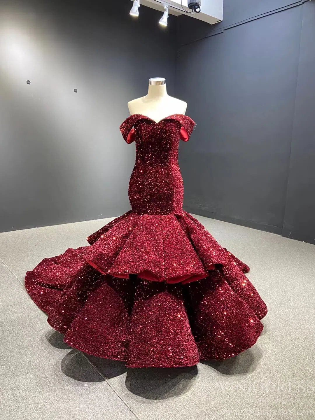 Sparkling Sequin Mermaid Prom Dresses Emerald Green Trumpet Dress 66886-prom dresses 2025 -Viniodress-Burgundy-Custom Size-