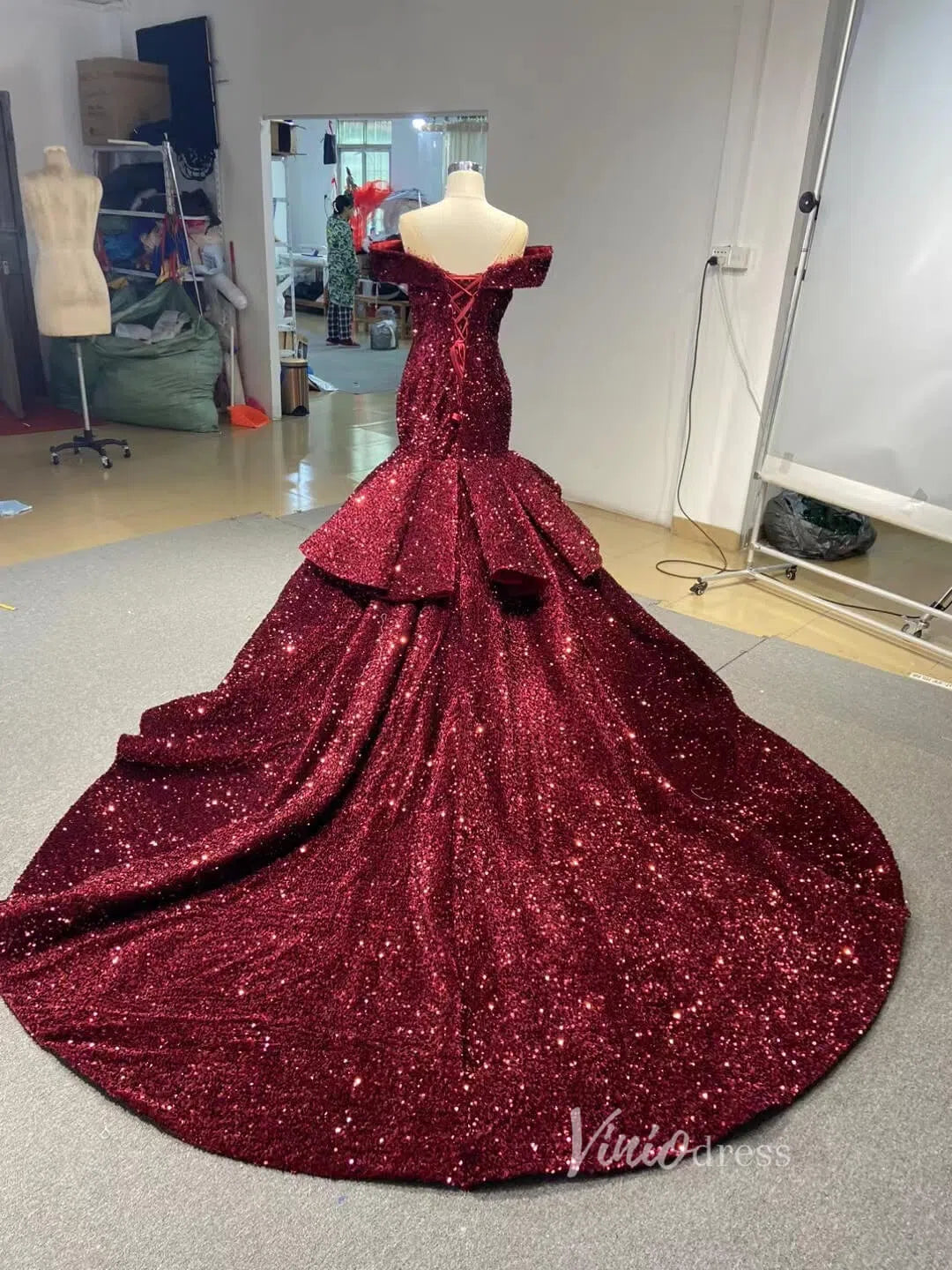 Sparkling Sequin Mermaid Prom Dresses Emerald Green Trumpet Dress 66886-prom dresses 2025 -Viniodress-Emerald Green-Custom Size-